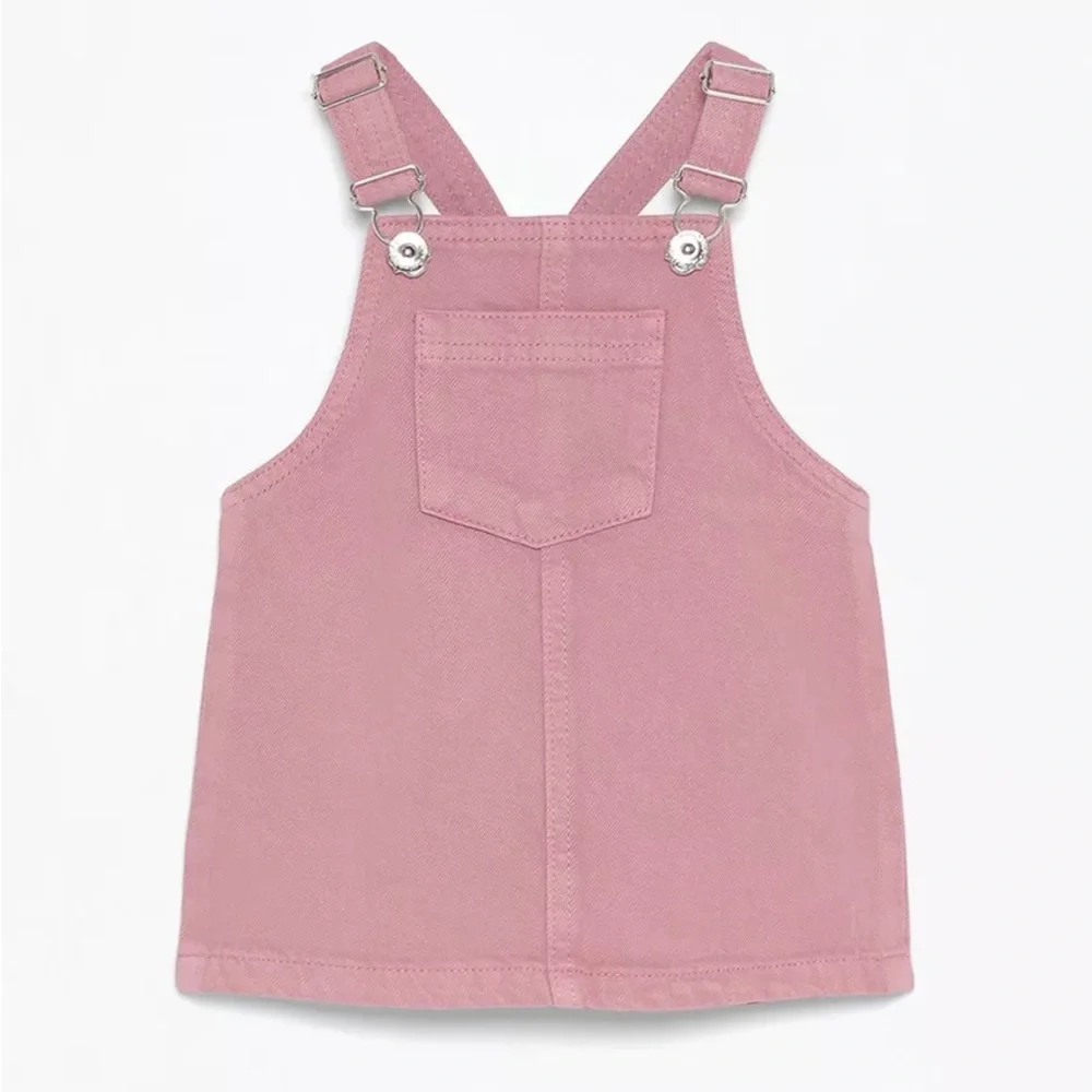 ZARA Pink Denim Overall Tank Dress Size 12-18M - Picture 1 of 5